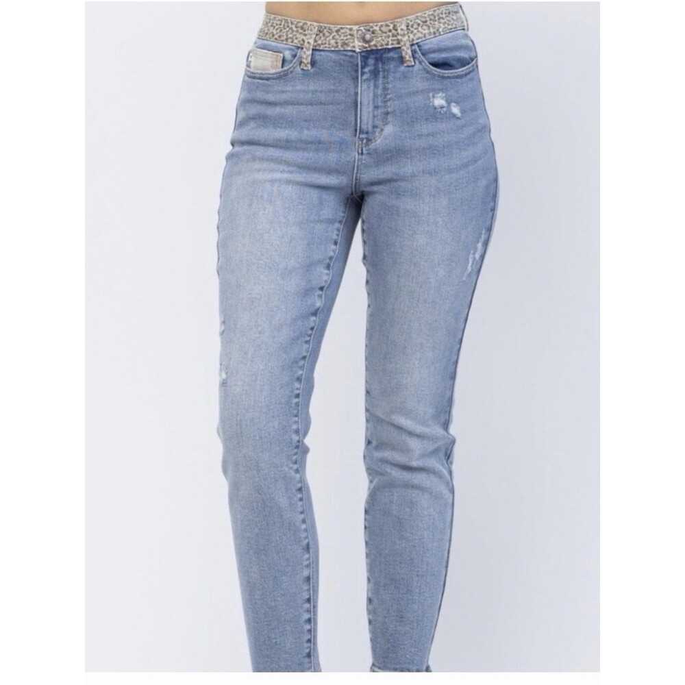 NEW Judy Blue Jeans Womens Cheetah Pocket Camo Color Block Slim Fit Stretch-sz15